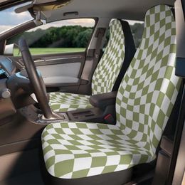 Car Seat Covers Green Groovy Checker Pattern Cover For Women Vehicle Cute Accessory Checkered Wavy