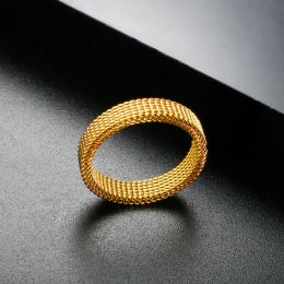 Hot Sale Mesh Band 14K Gold Ring For Men Women Modern Simple Deformable Comfort Finger Rings Gold Color Couple Jewelry