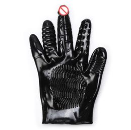 Black PVC Waterproof Vibrated Dildo Gloves Dildos Vibrator Flirting Glove Women GSpot masturbation Sex Toys Adult Products for co5993979