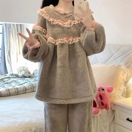 Women's Sleepwear French Super Sweet Girl Coral Velvet Pullover Nightgown Female Autumn And Winter Foreign Style Warm Home Set