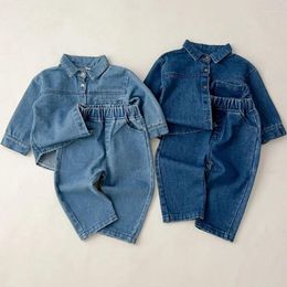 Clothing Sets Children's Korean Spring Suit Boys Long-sleeved Denim Shirt Jackets Trousers Two-piece Baby Girls Autumn Jeans Top Pants