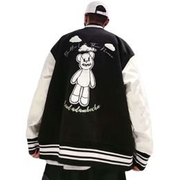 Baseball Jersey Men's Spring And Autumn American Fashion Label Student High Street Oversize Loose Couple Outfit Teddy Bear Jacket