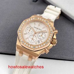 Iconic Ladies' AP Wrist Watch Royal Oak Offshore Series 26231OR Rose Gold White Plate Folding Buckle Womens Fashion Leisure Business Sports Machinery Watch