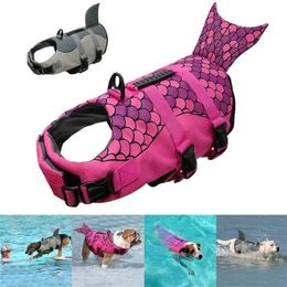 Mermaid Costume Shark Life Jacket For Small Large Dog Summer Vest Swimwear Reflective Pet Clothes Swimming vest LJ200923308e