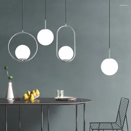 Pendant Lamps Nordic Glass Ball Lights Kitchen Modern LED Hanging Lamp Dining Room Brass Black Chrome Suspension Chandelier LightingL