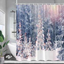 Curtains Winter Forest Shower Curtain Natural Snow Scene Cedar Trees Christmas Home Cloth Curtains Polyester Bathroom Decor with Hooks