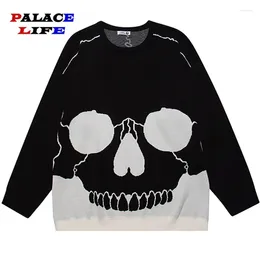 Men's Sweaters Oversized Skull Knitted Men Streetwear Casual Loose Pullovers Autumn Winter Cotton Retro Long Sleeve Tops Unisex 2024