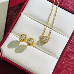 Luxury Brand Jewelry Sets Top Quality S925 Sterling Silver Trinity Brand Designer Three Round Circle Big Zircon Charm Short Chain Necklace And Earrings Set With Box