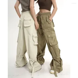 Women's Pants Autumn Fashion Khaki Cargo Women Y2K High Waist Flap Pocket Wide Leg Trousers Loose Straight Vintage Casual Jeans