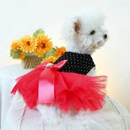 Dog Apparel Summer Pet Dress Mesh Splicing Outfit Stylish Princess With Bow Decoration Comfortable For Dogs Wedding