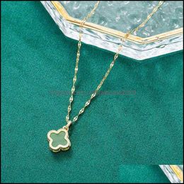 Pendant Necklaces White Green Chalcedony Four-Leaf Clover Necklace Female Simple Wild Girl Heart Clavicle Chain Fresh Drop Delivery Otucl