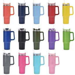 Straws Tumblers With Lids Tumbler Handle Stainless Insulated 40oz And Termos Coffee Mugs Steel Cups Osmfh