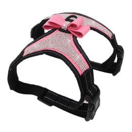 Dog Collars & Leashes Adjustable Puppy Bow Harness Bling Rhinestone Pet Dogs Safe Travel Supplies For Small Medium Large262I