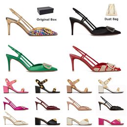 Top Fashion With Box Designer Women Sandals Womens High Heels Leather Stud Rivet Dress Shoes Black Silver Gold Pink Pointed Peep-toes Lady Sexy Sandale Size 35-42