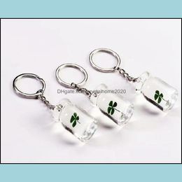 Key Rings Yqtdmy 12 Pcs Fashion Real Four Leaf Clover Keychain Collecting Drifting Bottle Drop Delivery Jewelry Otwlo