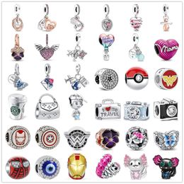 Ciondoli Pandora in argento sterling 925, perline, braccialetto, fascino, carrozzina, borsa regalo, farfalla, cuore