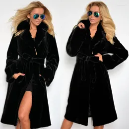 Women's Fur Faux Coat Autumn Dress Suit Collar Cotton Thickened Long Wool Windbreaker