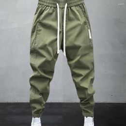 Men's Pants Men Drawstring Elastic Waist Loose Ankle-banded Solid Colour Casual Thin Patchwork Ankle Length Trousers Harem