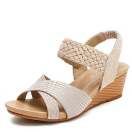 Foreign Trade Sandals Womens Wedge Summer Open Toed plus Size Comfort Womens Fashion Shoes Womens Woven Roman Shoes 1418-721 240309