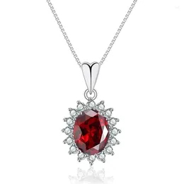 Pendant Necklaces Sparkling Red Zircon Treasure Real 925 Sterling Silver Needle Necklace For Women Girls Party Wedding 2 Models Option