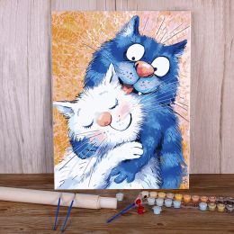 Number Cartoon Blue White Cat Paint By Numbers Set Acrylic Paints 40*50 Painting On Canvas Home Decor For Handiwork