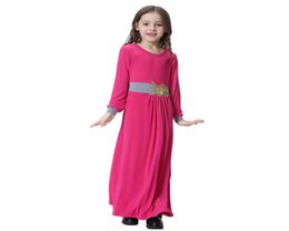 Kids Girl Muslim Abayas Flower Waist Robe Maxi Dresses Islamic Children Clothing9603491