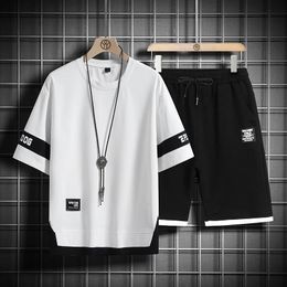 Summer Black White Tracksuits For Mens Set Sleeves T-Shirt Shorts Sportswear Brand Sporting Suit Oversize 5XL 240312