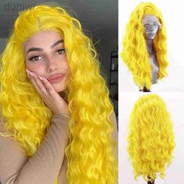 Synthetic Wigs Synthetic Wigs FANXITION Yellow Wig Long Water Wave Synthetic Wig Wavy Lace Front Wig for Women Heat Fibre Hair Cosplay Costume Party Wig ldd240313