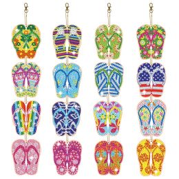 Stitch 16Pcs DIY Diamond Painting Keychain Pendant Slippers Rhinestones Embroidery Mosaic Key Ring Women Bag Decoration Handmade Gifts