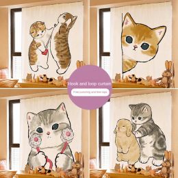 Set Cartoon Cute Cat Curtain Sticking Curtain Kitchen Bedroom Bathroom Non Punching Partition Dust Shielding Cloth Home Decoration