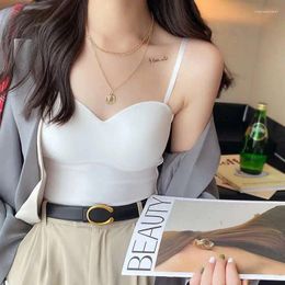 Women's Tanks Solid Colour White Top Summer Thin Straps Camisole Tank With Cups Fashion Korean Comfortable Sling Sleeveless