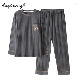Men's Sleepwear L-5XL Plus Size Cotton Pajamas Set For Man Autumn Winter Long Sleeve Men Elegant Luxury Pajama Fashion Casual Loungewear Boy