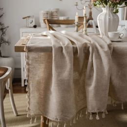 Pads Battilo Table Cover Linen Rectangle Table Cloth with Tassel Retro Farmhouse Wedding Decor Tablecloth for Kitchen Dining Table