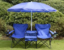 Portable Folding Picnic Double Chair WUmbrella Table Cooler Beach Camping Chair8736176