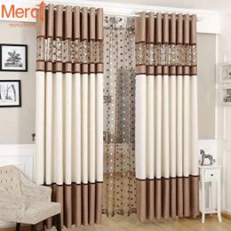 Curtains French Brown Chenille Stitching Bird's nest Chinese Curtains for Living Dining room Bedroom Polka Dot Hollow Tulle Customization
