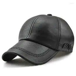 Ball Caps Autumn Winter Dad Leather Outdoor Leisure Baseball Cap Middle Aged Old Men PU Soft Street Style Hats For Male