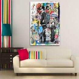 Graffiti Canvas Banksy Art Canvas Posters and Prints Funny Monkeys Graffiti Street Art Wall Pictures for Modern Home Room Decor243Z