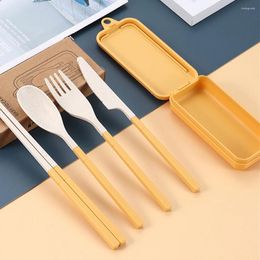 Dinnerware Sets Wheat Straw Tableware Set Portable Removable Combination Knife Fork Spoon Chopsticks Outdoor Folding Flatware 4pcs