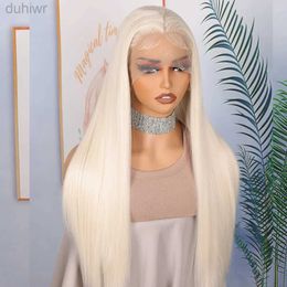 Synthetic Wigs Soft Preplucked Ash Blonde White 26Inch Straight Lace Front Wig Synthetic With Hair Glueless Wear Wigs ldd240313