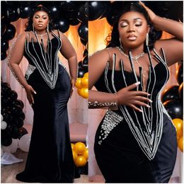 2024 African Plus Size Prom Dresses for Black Women Girls Illusion Evening Dresses Mermaid Long Sleeves Rhinestone Formal Gowns for Birthday Party Engagement AM514