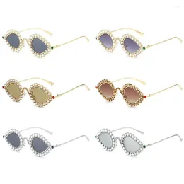 Sunglasses Metal Frame Rhinestone Fashion UV400 Cat Eye Bling Eyewear Y2K Shades For Party