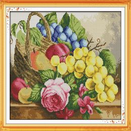 Fruit basket & flower decor paintings Handmade Cross Stitch Embroidery Needlework sets counted print on canvas DMC 14CT 11CT264w