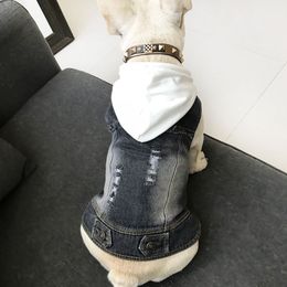 Dog Clothes for Small Dogs French Bulldog Denim Jacket Chihuahua Jeans Coat Hooded Vest for Pug Cat Pet Costume S-4XL T200710236h