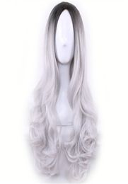 Long Cheap Cospaly Wig Harajuku Lolita Wig Black Ombre Grey Body Wave Synthetic Hair Mix Colour Wigs for Women Synthetic Wig4501614