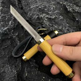 Camping -Jagdmesser EDC Damaskus Tasche für Männer, die Mini Fruchtschneider im Freien wandern, kleine feste Klingenmesser mit Selbstverteidigungsinstrument 240312