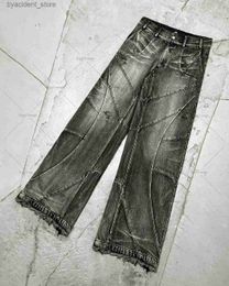 Men's Jeans Y2K Destroyed Stitching Jeans Mens Black Washed Jeans Gothic Style Street Trend Clothing Retro Loose Wide Leg Pants L240313