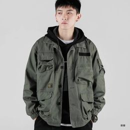 Spring Autumn Jackets for Women Army Green Tooling Jacket Mens Brand MultiPockets Loose Jacket Korean Style Men 240229