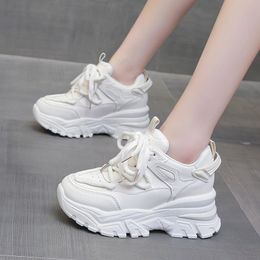 Hidden Heels Sneakers for Women Spring Autumn Pu Leather Vulcanize Shoes Woman Lace-Up Height Increasing Walking Shoes Female 240309