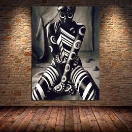 Tattooed African Woman Canvas Painting Posters And Prints Unique Figure Wall Art Pictures For Living Room Home Decor Unframed Pain225U