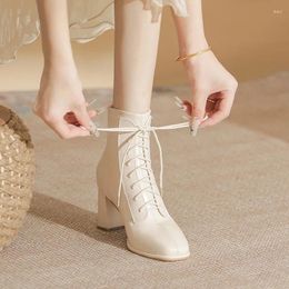 Boots Women High Heels 2024 Winter Lace Up Fashion Simple Outdoor Trend Walking Short Shoes Luxury Comfy